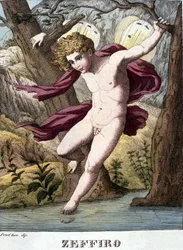 Representation of the wind god Zephyr. Plate taken from Dictionary of mythology 1888