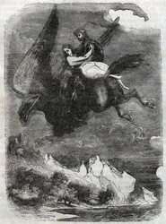 Roger and Angelica on the hippoclaw - engraving from 1851 from 