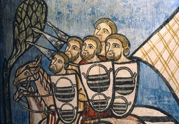 Group of Christian Soldiers Riding Horses, Castilian School, 14th Century, Fresco Painting on 