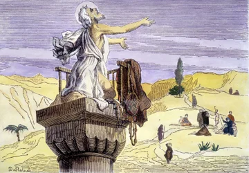 Saint Simeon the Stylite preaching on a column