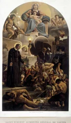 Saint Vincent de Paul chaplain general of the poor (with Virgin and Child Jesus)
