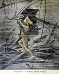 Diver looking for wrecks in Le Havre. Illustration of the Petit Journal of 1892.
