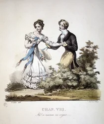 Scene of Courteous Love Between Two Young Men. c. 1820