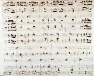 Sheet music page for the first violin in the opening of Mithridate, King of the Pont, opera by Mozart