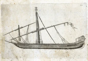 Side view of a galley. 18th century engraving.