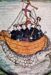 St Brendan on whale, miniature from Manuscriptum translationis Germanicae