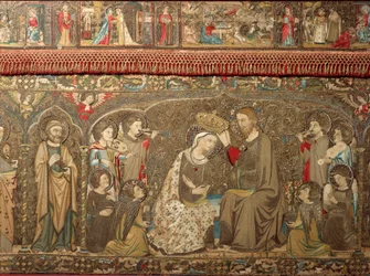 Detail of a tapestry decorating an altar and depicting the Coronation of the Virgin. From the Church of Santa Maria Novella