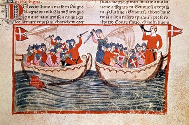 The Battle of Meloria Which Culminates in the Occupation of Corsica by Genoa, 1284 (Manuscript, Biblioteca Vaticana)