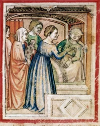 The Death of Rachel (Miniature from Codex 212 or Bible of Padua, 1390-1400)