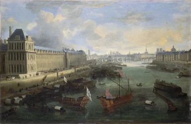 The Grande Galerie of the Louvre, the Pont-Neuf, the Cité, the Collège des Quatres-Nations, ca. 1670 On the Seine, the Royal Galley, between 1670 and 1685