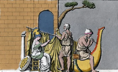 The construction of the ship Argo, assisted by Minerva, with the sacred wood of the oaks of Dodone.