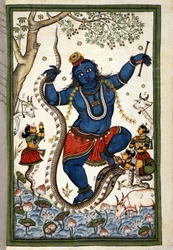 The deity of the Brahmanic triad Vishnu. Page from the manuscript "History of Mogol" (Moghul or Moghol) by Stefano Nivibus Cardeira. 18th century. Bibloteca marciana, Venice