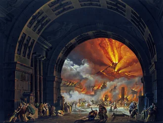 The destruction of Pompeii. Oil painting for the opera by Giovanni Pacini. “The Last Day of Pompeii.” 1817. Teatro alla Scala de Milan