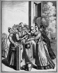 The help of soup in Paris during the famine of 1709 (after an eighteenth century print)
