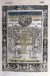 Triumph of the fame of Francesco Petrarca. Miniature. Bibl. Trivulziana, Milan