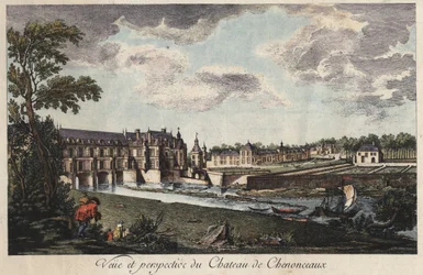 View and perspective of the castle of Chenonceau in Indre-et-Loire (France) engraving of the 18th century