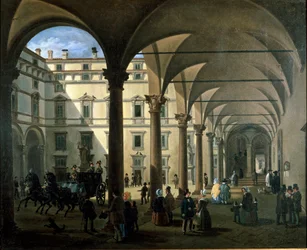 View of Arcivescovado court in Milan