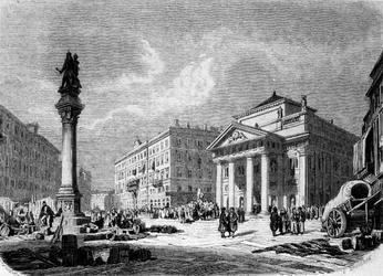 View of the Place de la Bourse in Trieste (during the Austrian period), 19th Century Engraving