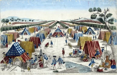 View of the Prussian army camp, drawn on the natural in the plain of Lomvenborg in Pomerania