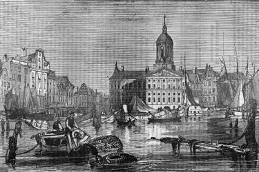 View of the city of Amsterdam and the old Town Hall in the 19th century