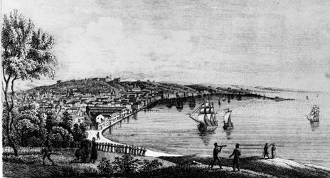 View of the port of the city of Trieste (in the Austrian period), engraving of the 19th century.