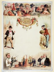 Virgin menu, illustrates the five senses - chromolithography, late 19th century