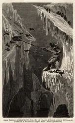 Young Eskimo Catching Arctic Penguins. Engraving to Illustrate the Voyage to the Free Sea of the Arctic Pole, by Doctor Hayes, Surgeon of the United States Navy, in 1860-1862, Published in Le Tour du Monde, Nouveau Journal des Voyages