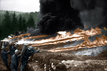 French Soldiers using Flame-Throwers from the Trenches, Chemin des Dames