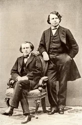 Johannes Brahms (1833-1897) German composer, seated, with Joseph Joachim (1831-1907) Hungarian violinist and composer, and director of the Berlin Conservatory