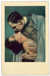 Military Man Passionately Embracing His Beloved. Postcard, circa 1917
