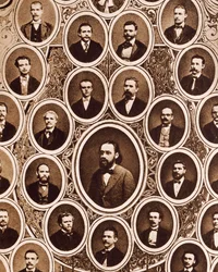 Portraits of members of Prague Provisional Theatre Orchestra, with Antonin Dvorak and Bedrich Smetana