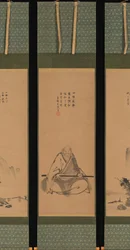 Zen Master with Meditation Staff, and Chinese-Style Landscapes, probably late 1620s-1644
