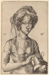 A Bust Figure of a Foolish Virgin Holding Her Inverted Lamp
