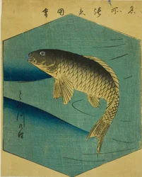 Carp in the Tone River, from Cutout Pictures of Famous Places in Edo