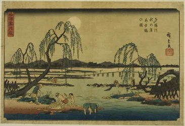 Catching Sweetfish in the Tama River under the Autumn Moon, from the series 