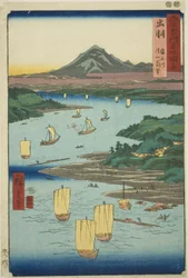 Dewa Province: Mogami River and a Distant View of Mount Gassan, from the series 