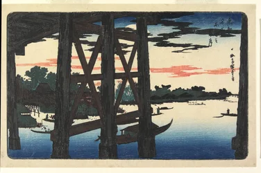 Evening Moon at Ryōgoku Bridge