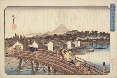 Evening Shower at Nihonbashi Bridge, from Celebrated Places of the Eastern Capital c.1832