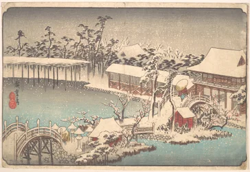 Snow at the grounds of Kameido Tenmangū