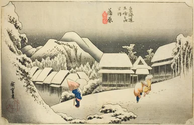 Kanbara: Evening Snow, from the series "Fifty-three Stations of the Tokaido," also known as the Hoeido Tokaido