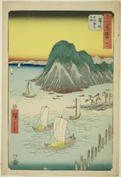 Maisaka: Ferryboats Crossing the Sea at Imagiri, no. 31 from the series "Famous Sights of the Fifty-three Stations," also known as the Vertical Tokaido