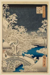 Meguro Drum Bridge and Sunset Hill, from the series “One Hundred Famous Views of Edo”