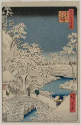Picture of Twilight at the Drum Bridge in Meguro, from the series 100 Views of Famous Places in Edo