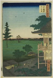Sazai Hall of the Five Hundred Rakan Temple, from the series "One Hundred Famous Views of Edo"