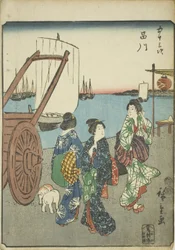 Shinagawa, from the series "Fifty-three Stations [of the Tokaido]," also known as the Figure Tokaido