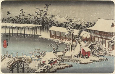 Snow at the Shrine Ground of Kameido Tenman, 1832-1834