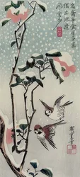 Sparrows and Camellias in the Snow