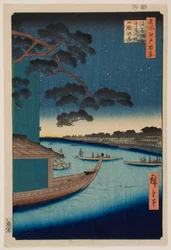 The Rendezvous Pine near the Asakusa River and the Oumaya Bank of the Sumida River, from the series “One Hundred Famous Views of Edo”