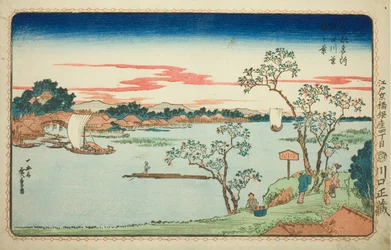 View of Leafy Cherry Trees along the Sumida River, from the series "Famous Views of the Eastern Capital"