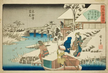 Viewing Snow at the Uekiya Restaurant at Mokubo Temple, from the series Famous Restaurants of Edo